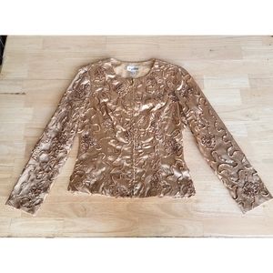 Joseph Ribkoff Gold Floral Textured Zip Jacket Women's 6